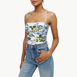 Reformation Orion Floral Organic Cotton Camisole Top | Sz 6 | White & Blue